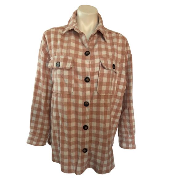 She & Sky Coral Plaid Shacket - Western Feminine - M - Picture 13 of 13